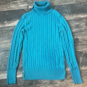 Eddie Bauer Blue Cable Knit Turtleneck Sweater Women Size M
